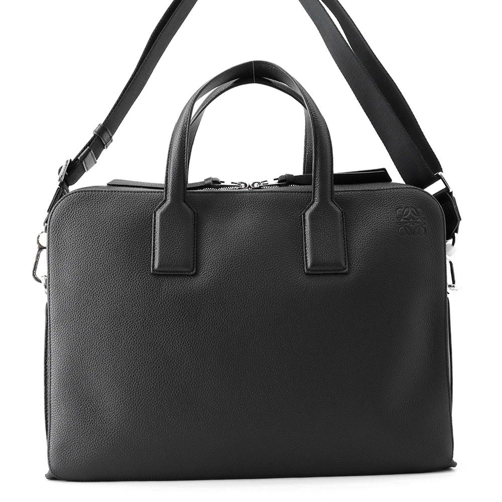 Loewe Business Goya Slim Briefcase Soft Grain Calf 2-Way Shoulder Bag Black