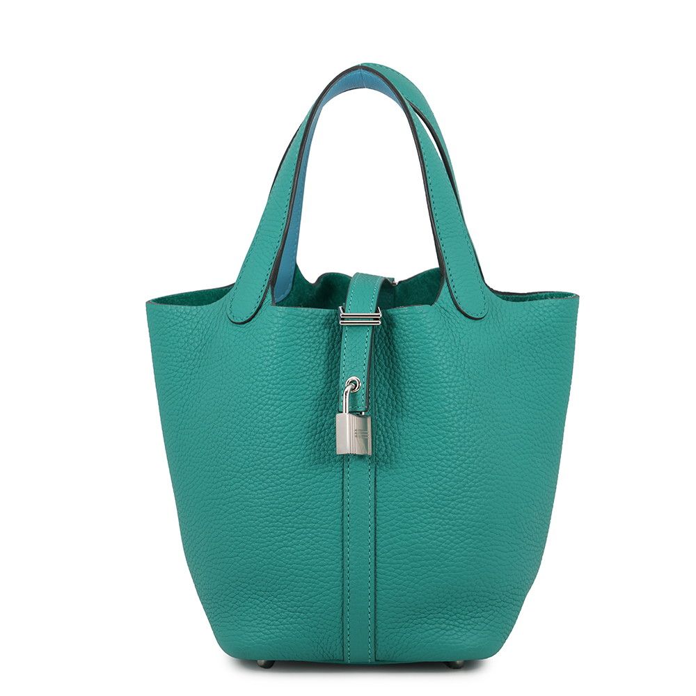 Hermes Handbag Picotin Lock PM Eclat Vert Veron Blue Nord Silver Taurillon