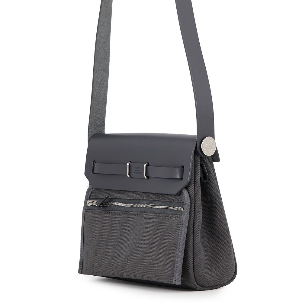 Hermes Shoulder Bag Herbag Zip Mini Ardoise Silver Toile Military Vache Hunter — view 2
