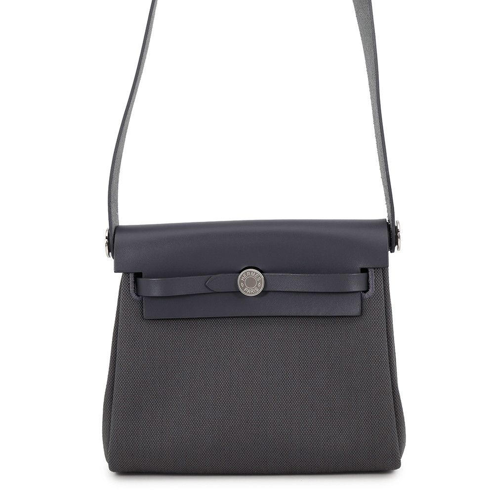Hermes Shoulder Bag Herbag Zip Mini Ardoise Silver Toile Military Vache Hunter