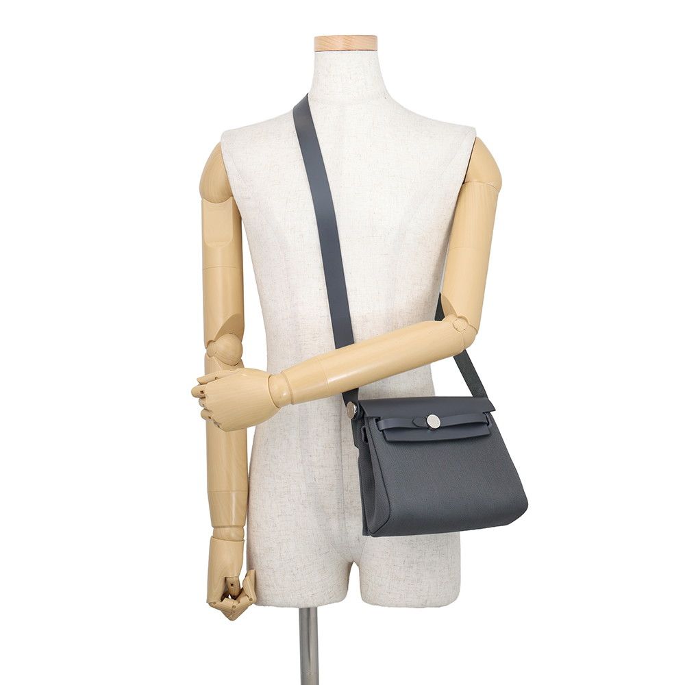 Hermes Shoulder Bag Herbag Zip Mini Ardoise Silver Toile Military Vache Hunter — view 4