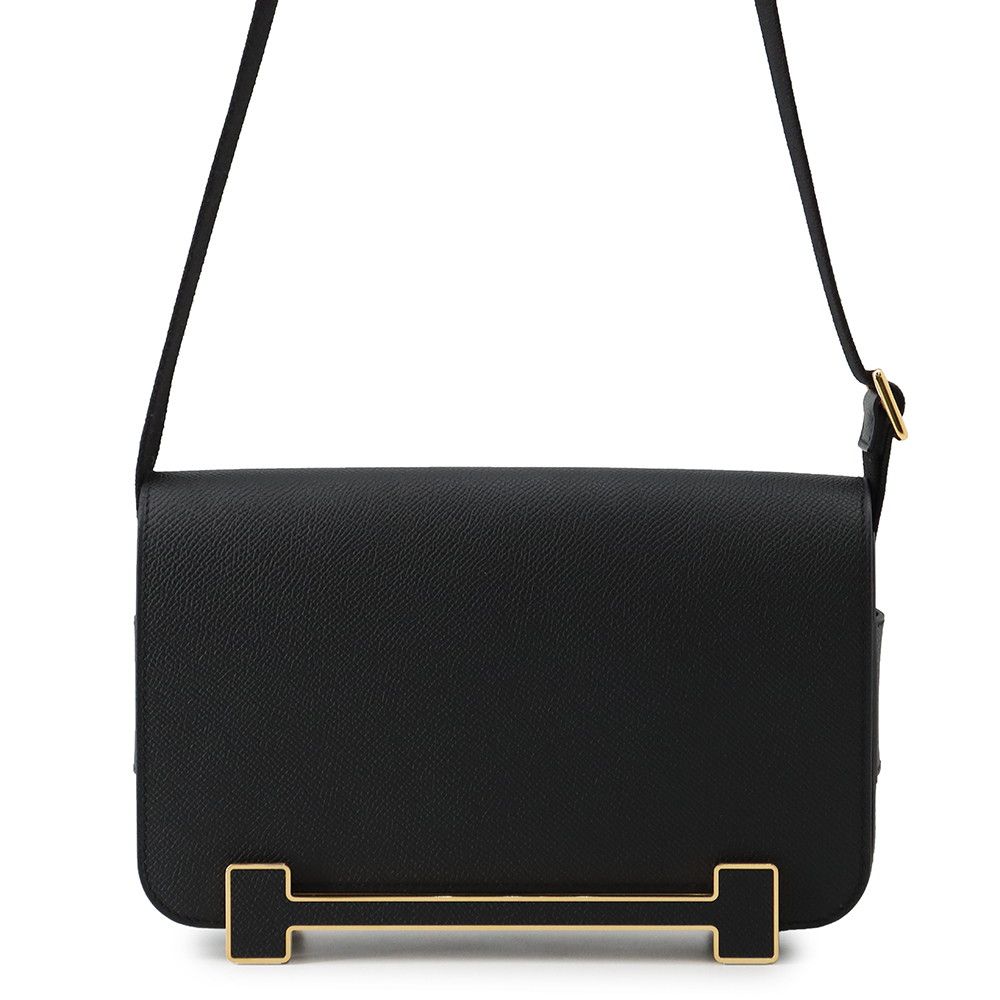Hermes Shoulder Bag Geta Slim Black Gold Epsom