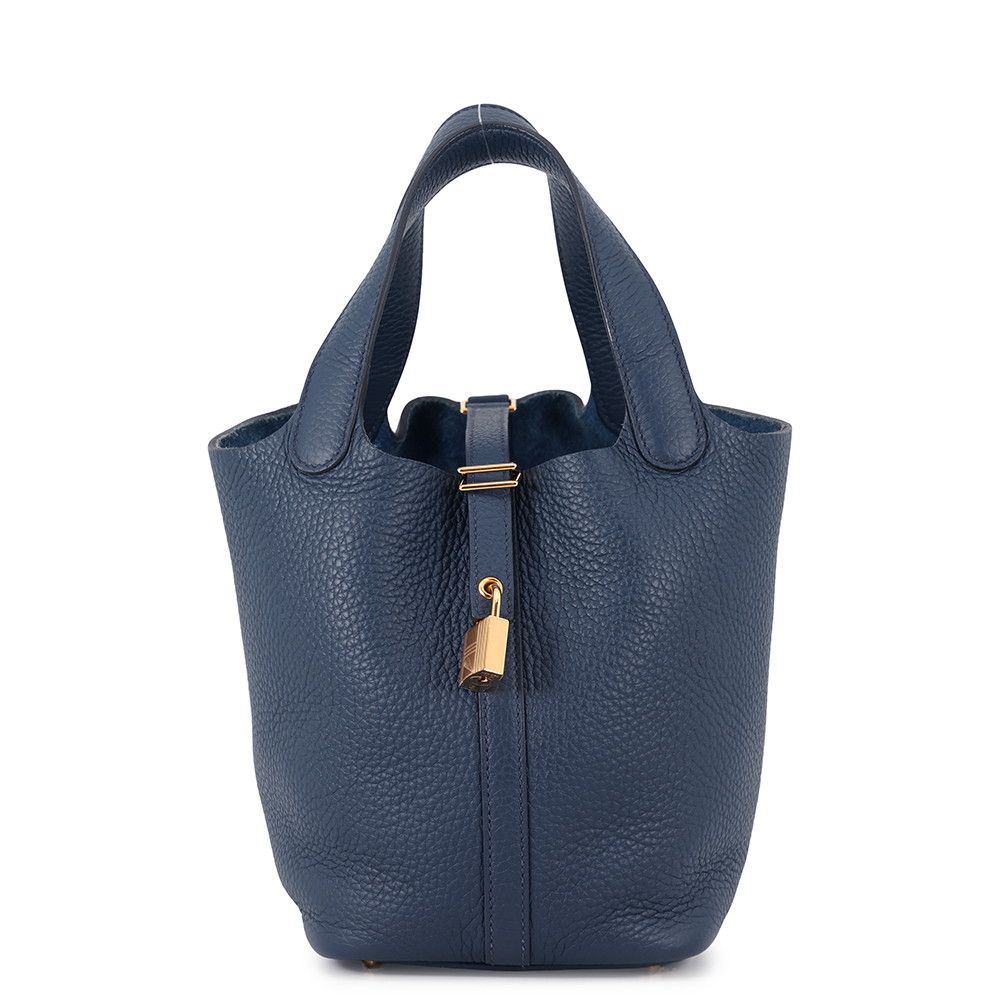 Hermes Handbag Picotin Lock PM Blue Deplus Gold Taurillon Clemence