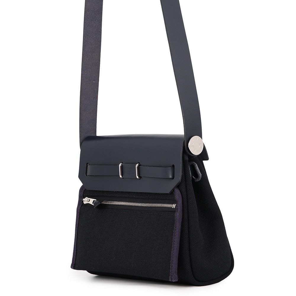 Hermes Shoulder Bag Herbag Zip Mini Black Blue Indigo Silver Toile Military — view 2