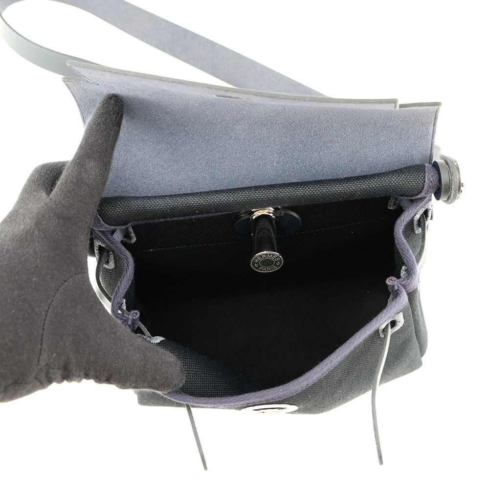 Hermes Shoulder Bag Herbag Zip Mini Black Blue Indigo Silver Toile Military — view 5