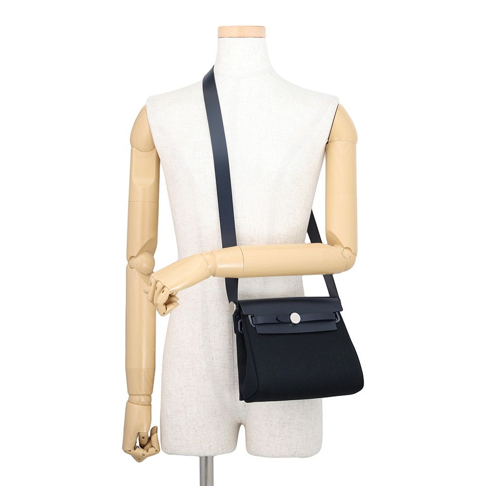 Hermes Shoulder Bag Herbag Zip Mini Black Blue Indigo Silver Toile Military — view 4