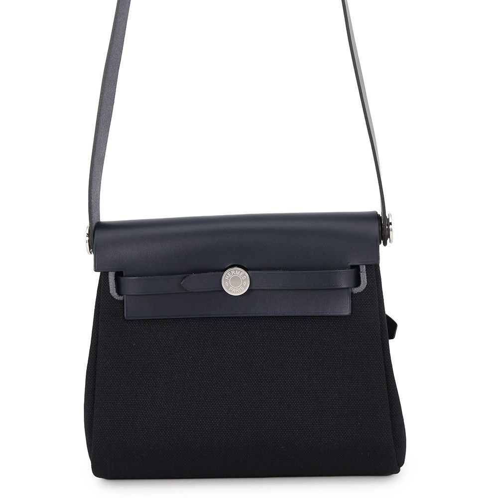 Hermes Shoulder Bag Herbag Zip Mini Black Blue Indigo Silver Toile Military