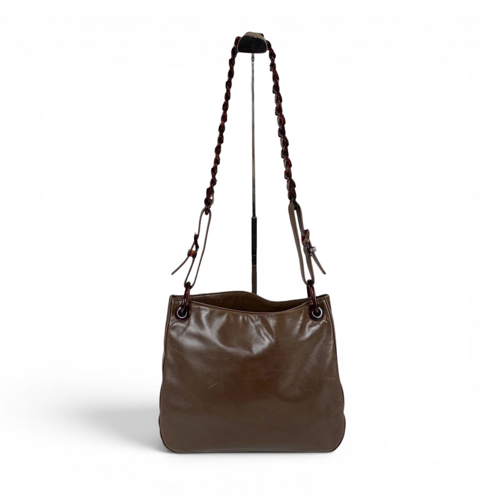 Prada Plastics Chain Hobo Leather Plastic Shoulder Bag Nappa Brown — view 4