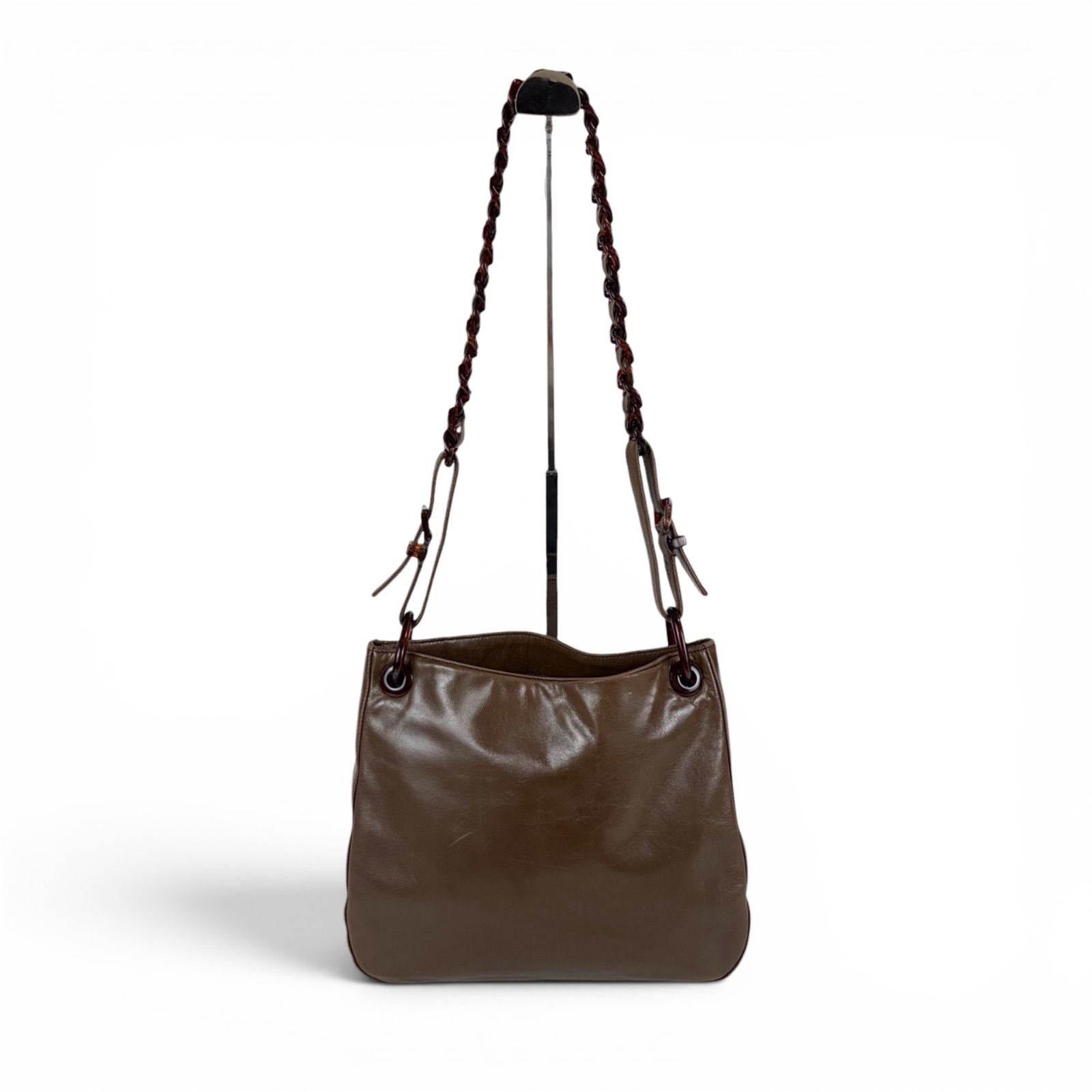 Prada Plastics Chain Hobo Leather Plastic Shoulder Bag Nappa Brown — view 4