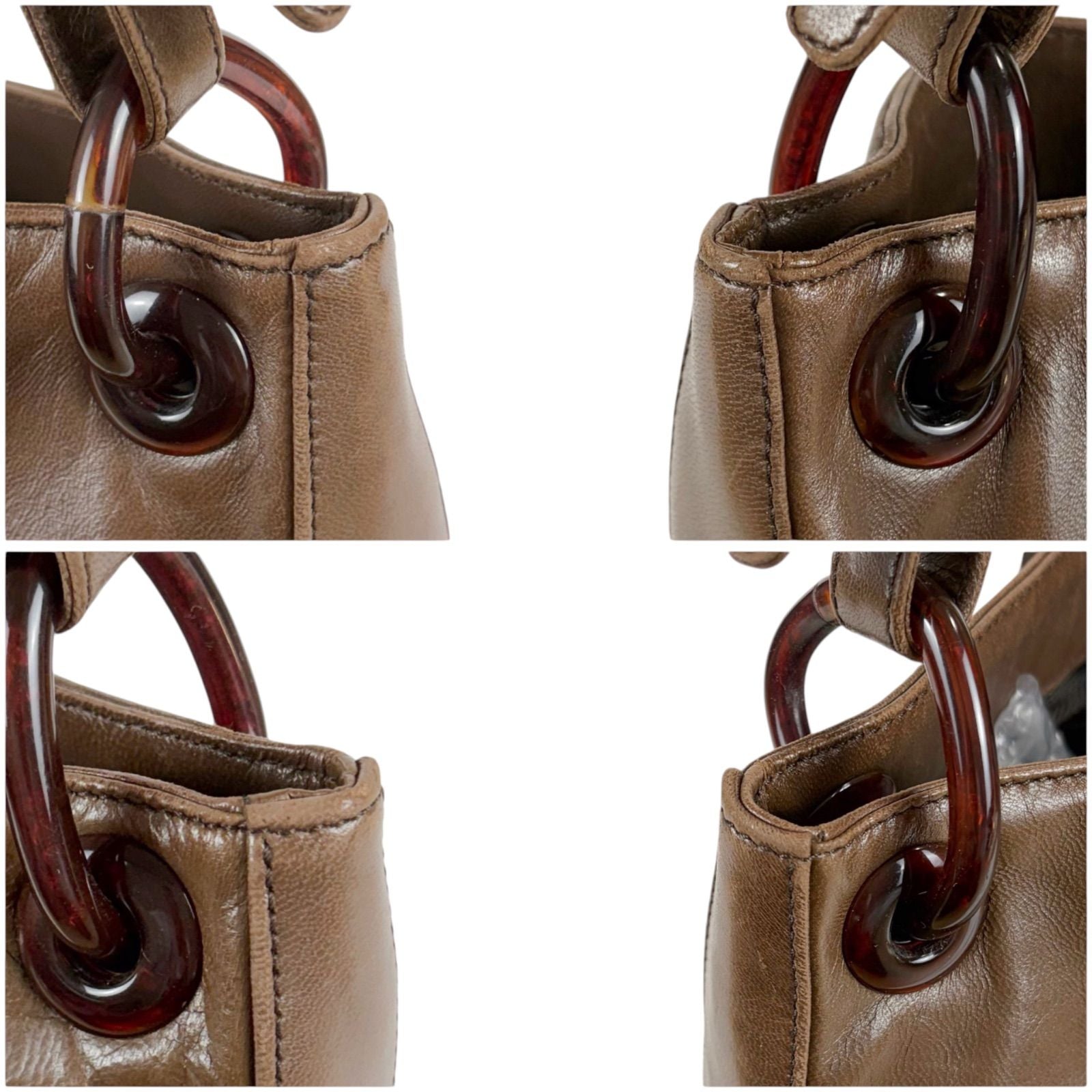 Prada Plastics Chain Hobo Leather Plastic Shoulder Bag Nappa Brown — view 6