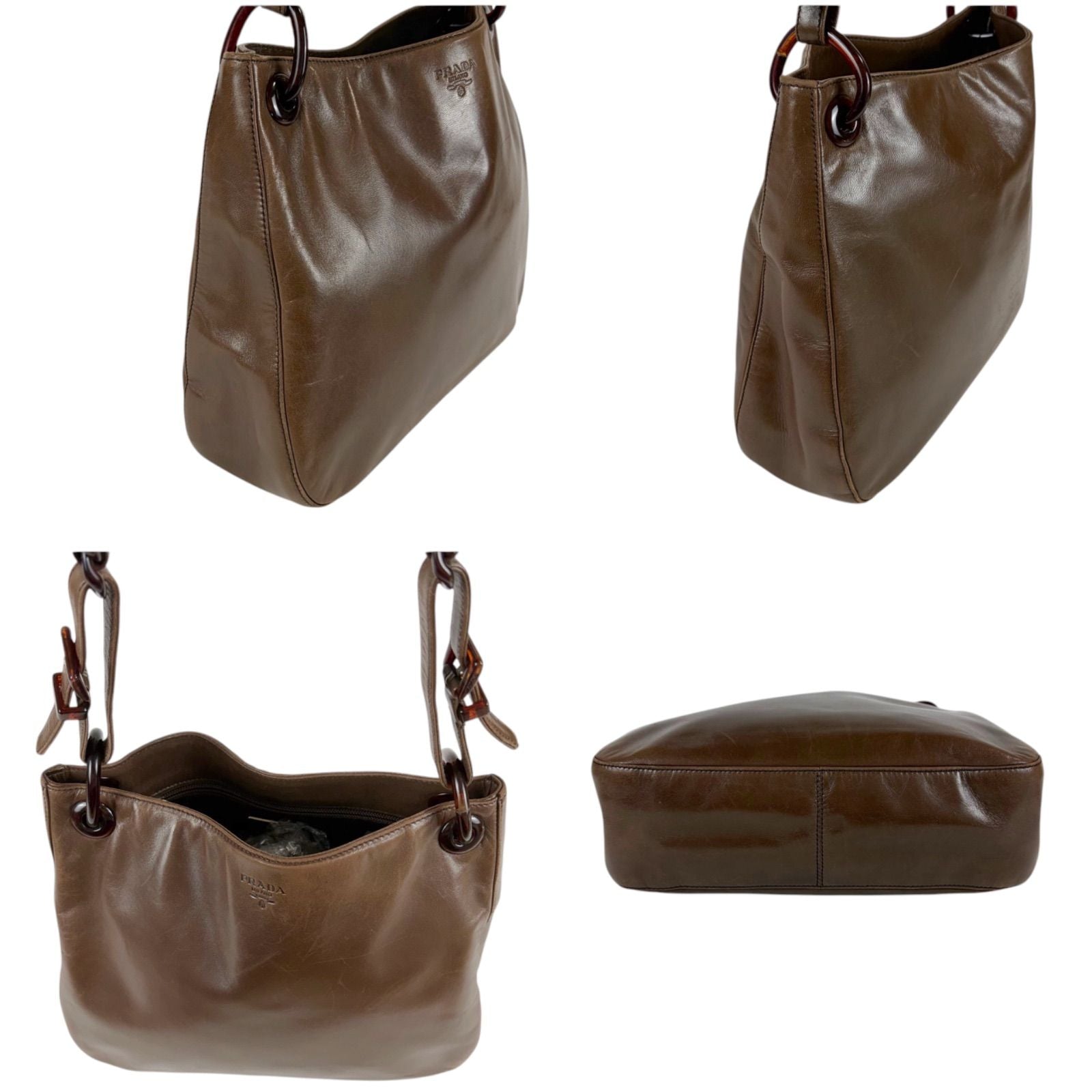 Prada Plastics Chain Hobo Leather Plastic Shoulder Bag Nappa Brown — view 5
