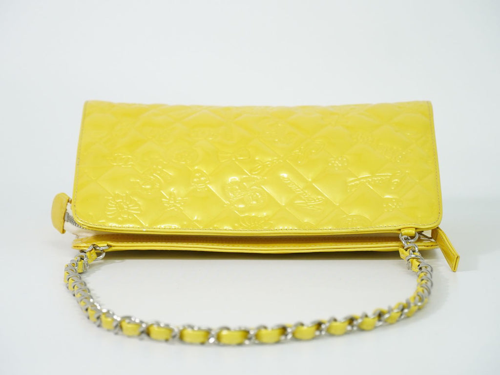 Chanel Icon Charm Chain Shoulder Bag Patent Leather Yellow Second — view 5