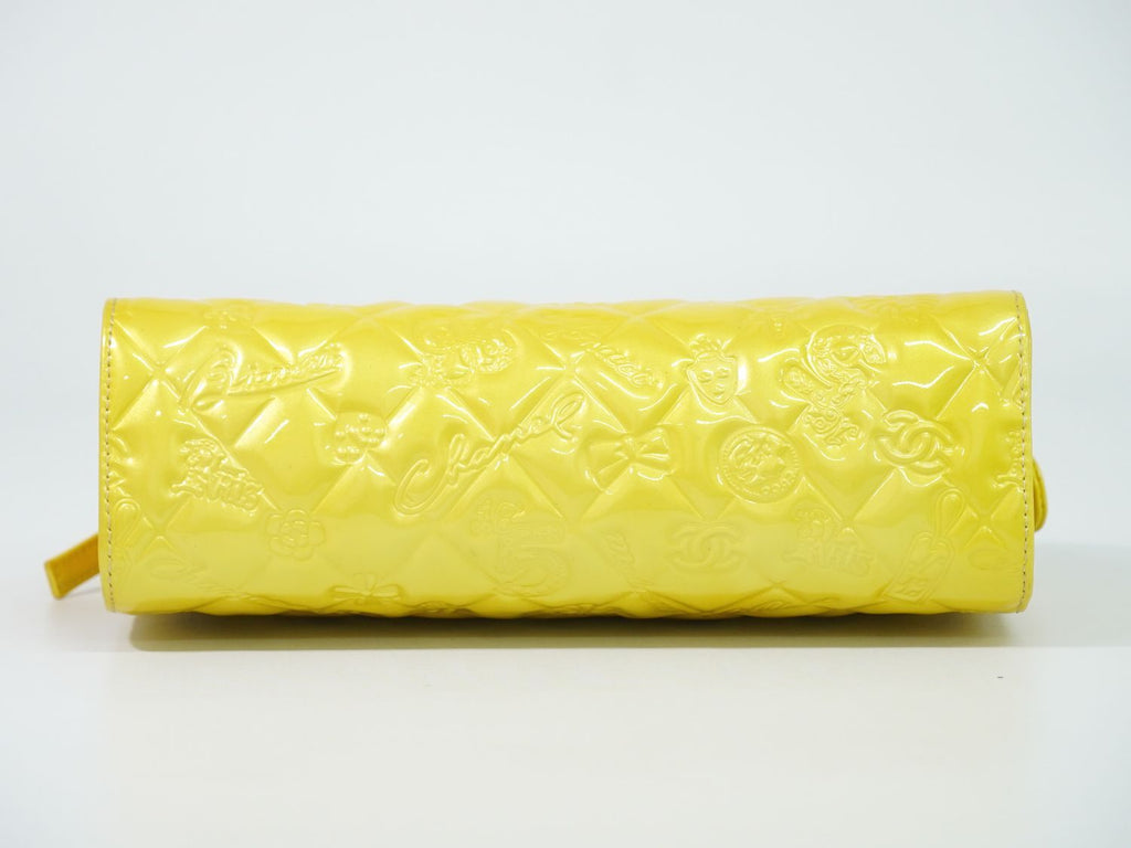 Chanel Icon Charm Chain Shoulder Bag Patent Leather Yellow Second — view 3