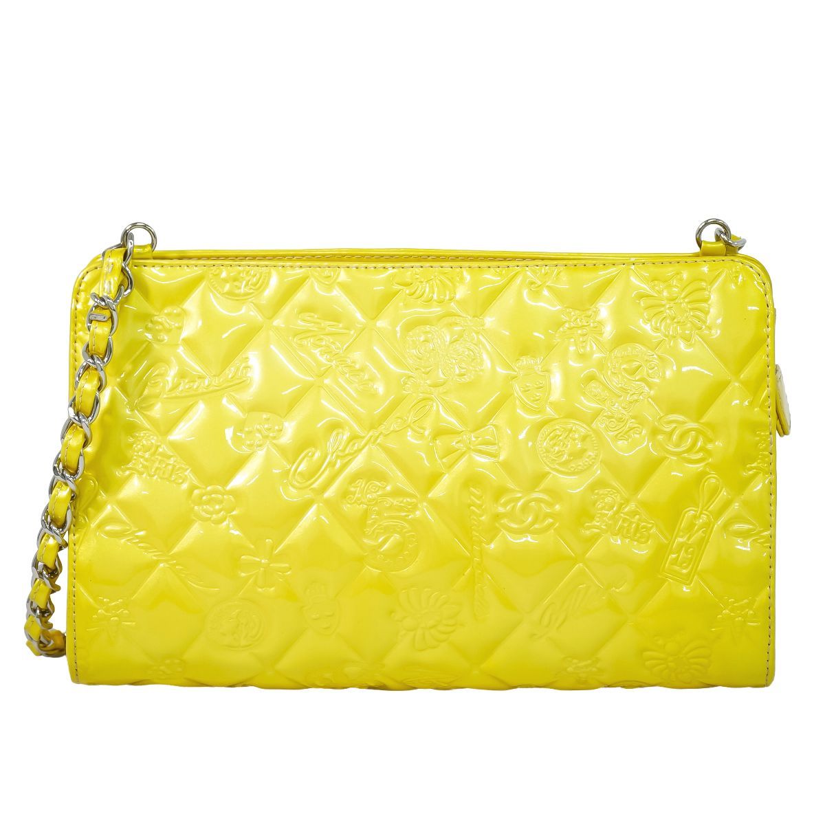 Chanel Icon Charm Chain Shoulder Bag Patent Leather Yellow Second
