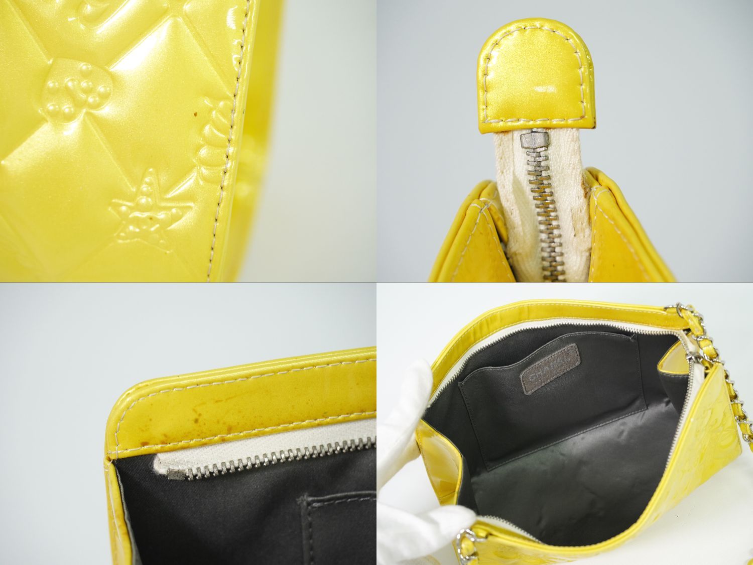 Chanel Icon Charm Chain Shoulder Bag Patent Leather Yellow Second — view 8
