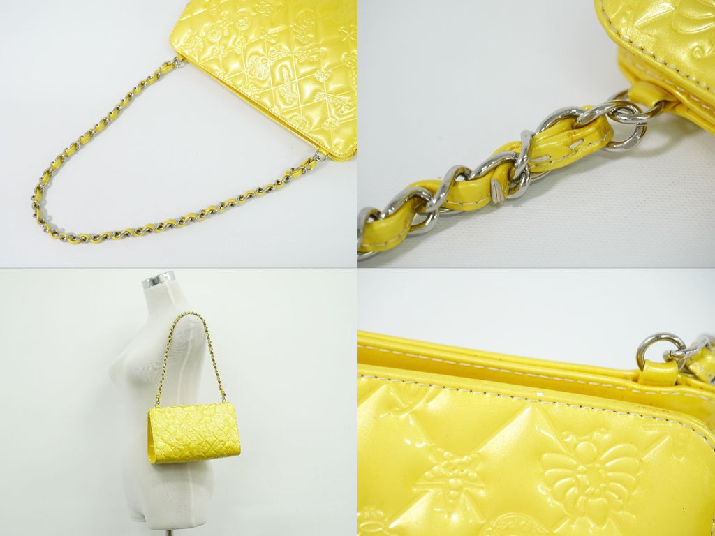 Chanel Icon Charm Chain Shoulder Bag Patent Leather Yellow Second — view 6