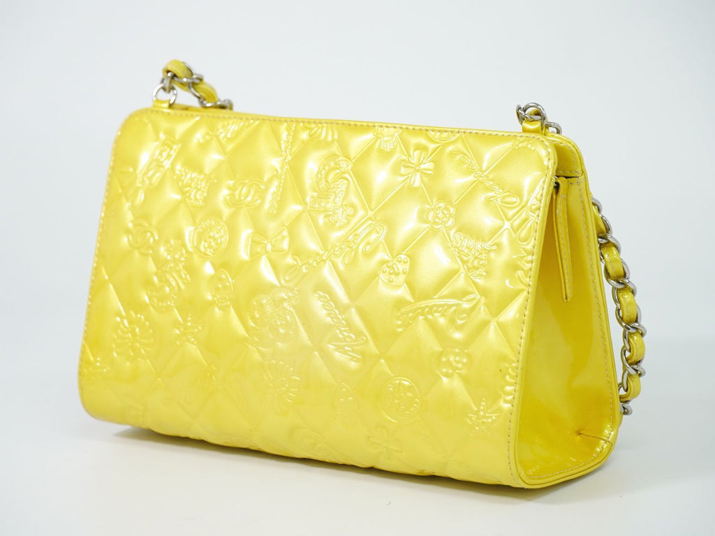 Chanel Icon Charm Chain Shoulder Bag Patent Leather Yellow Second — view 2