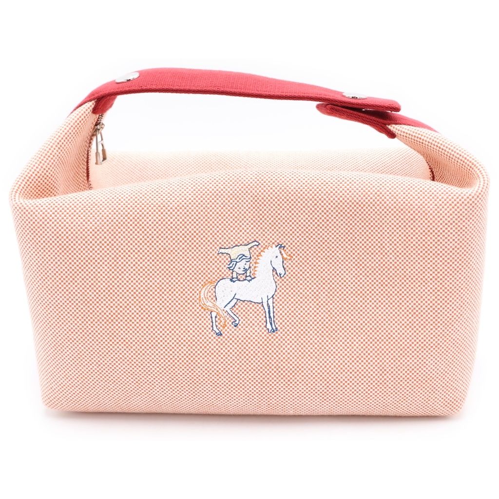 Hermes Brid Black GM Handbag Pouch Red Canvas