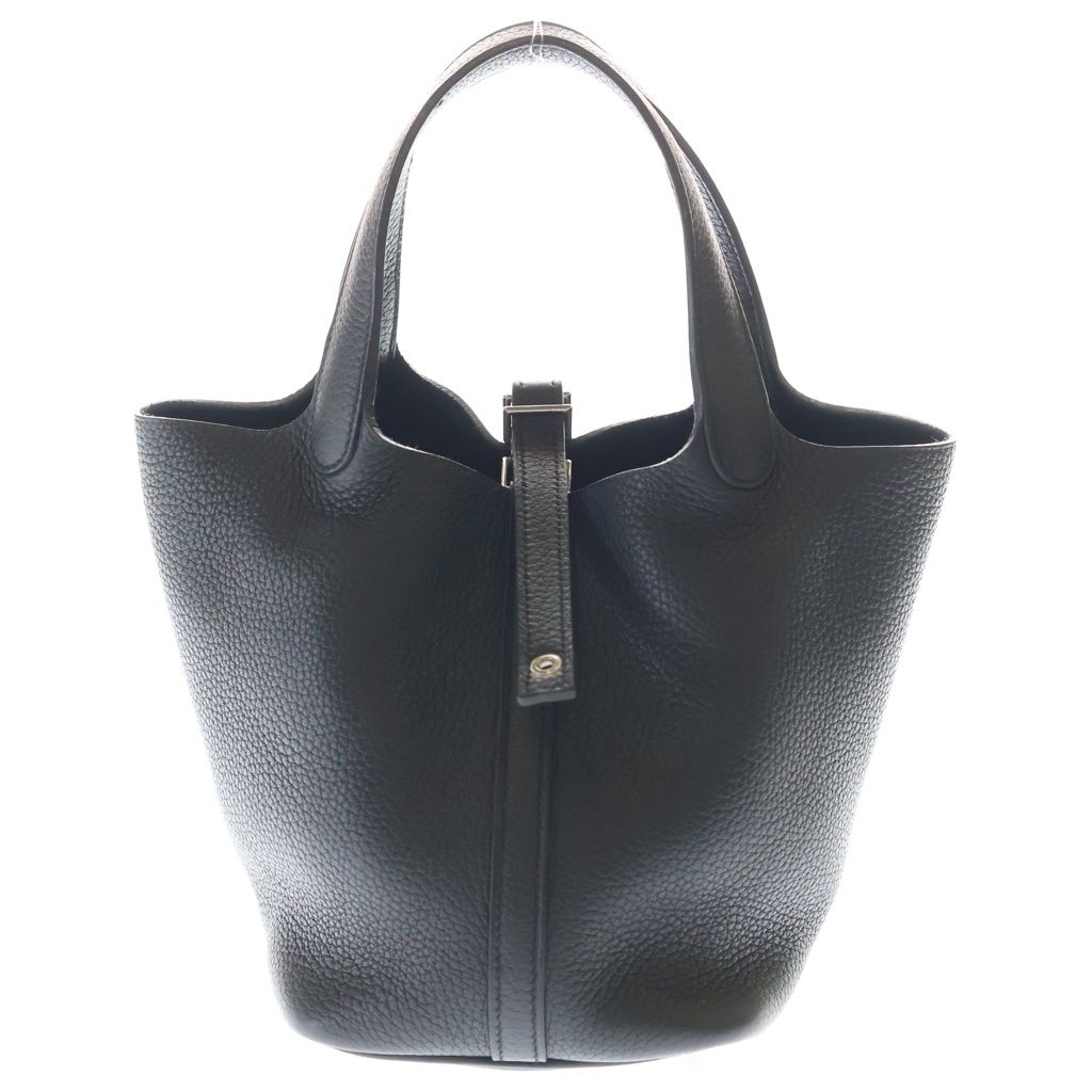 Hermes Picotin Lock PM Taurillon Clemence Silver Tote Noir Black