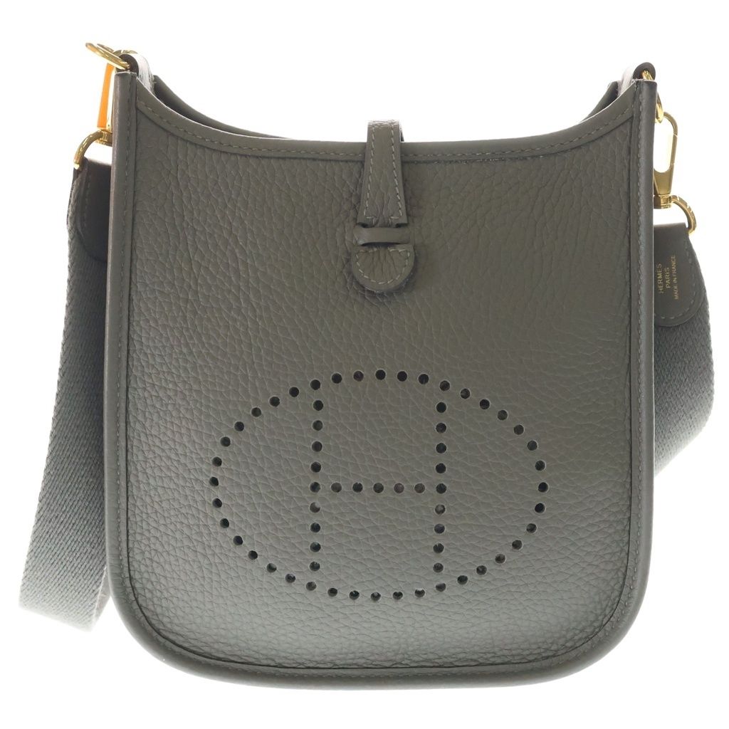 Hermes TPM Grimeia Shoulder Bag Gray Taurillon Clemence Leather Gold