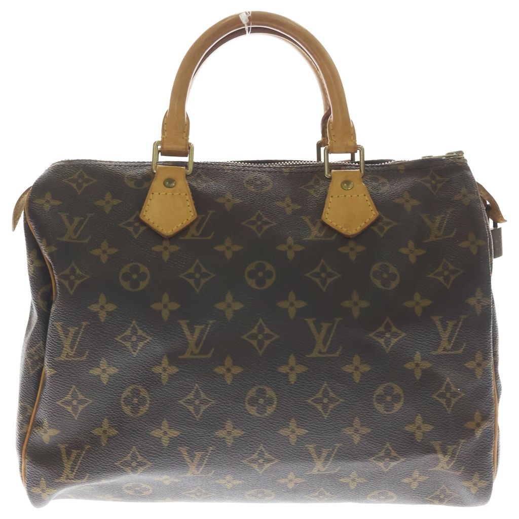 Louis Vuitton Monogram Speedy 30 Boston Bag Brown Leather Gold