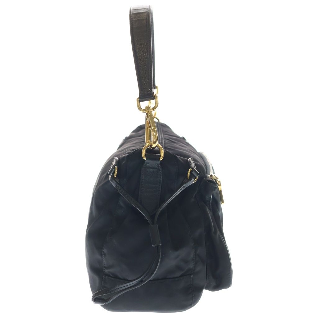 Prada Trianglelogo Oneshoulder Black Leather Nylon Gold Handbag — view 3