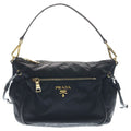 Prada Trianglelogo Oneshoulder Black Leather Nylon Gold Handbag