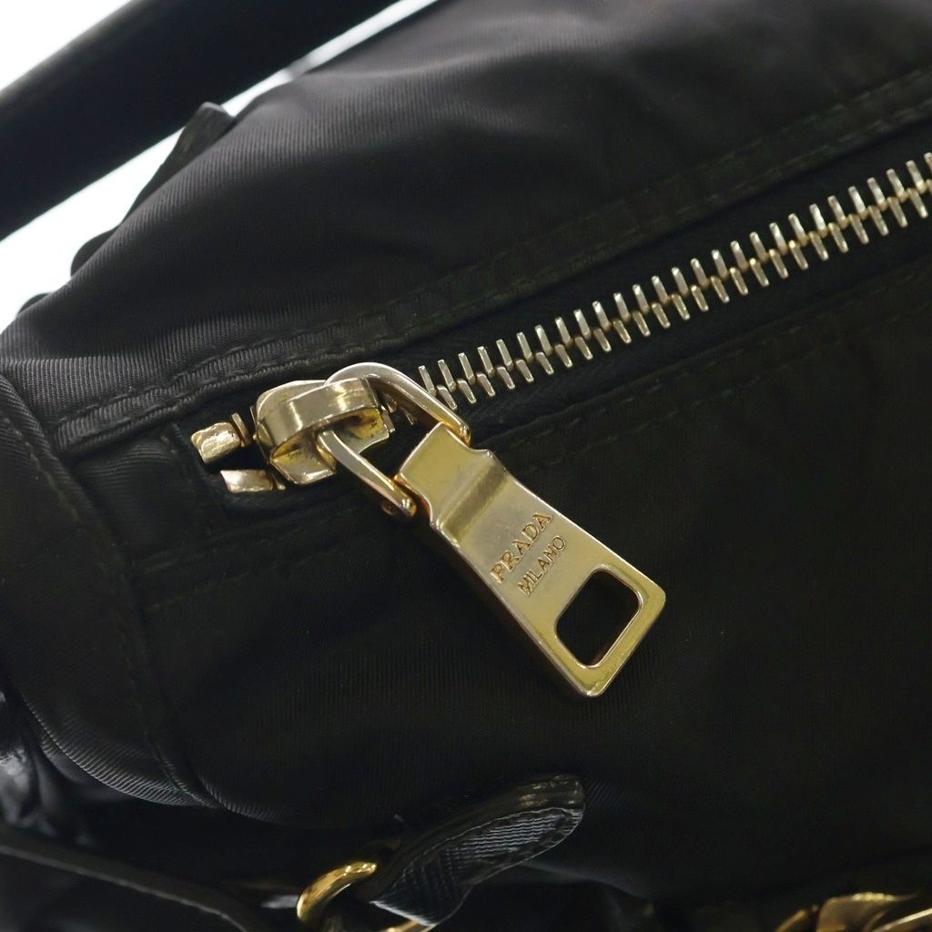 Prada Trianglelogo Oneshoulder Black Leather Nylon Gold Handbag — view 6