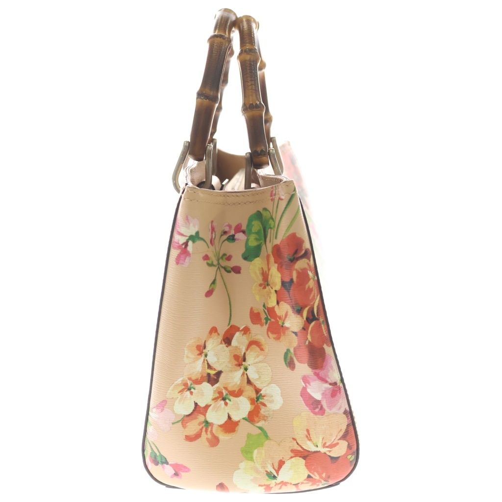 Gucci Bamboo Floral Pattern Flower Leather Handbag Pink Multicolor — view 3