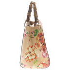 Gucci Bamboo Floral Pattern Flower Leather Handbag Pink Multicolor — view 3