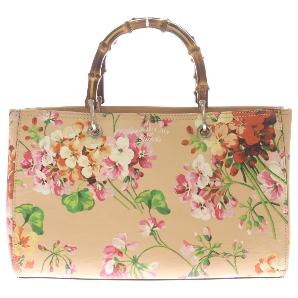 Gucci Bamboo Floral Pattern Flower Leather Handbag Pink Multicolor