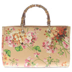 Gucci Bamboo Floral Pattern Flower Leather Handbag Pink Multicolor