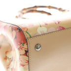 Gucci Bamboo Floral Pattern Flower Leather Handbag Pink Multicolor — view 5