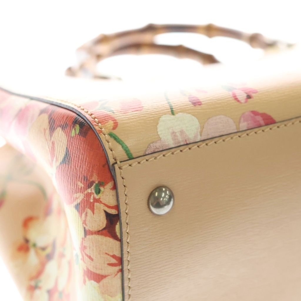 Gucci Bamboo Floral Pattern Flower Leather Handbag Pink Multicolor — view 5