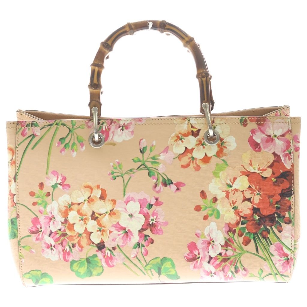 Gucci Bamboo Floral Pattern Flower Leather Handbag Pink Multicolor — view 2