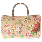 Gucci Bamboo Floral Pattern Flower Leather Handbag Pink Multicolor — view 2