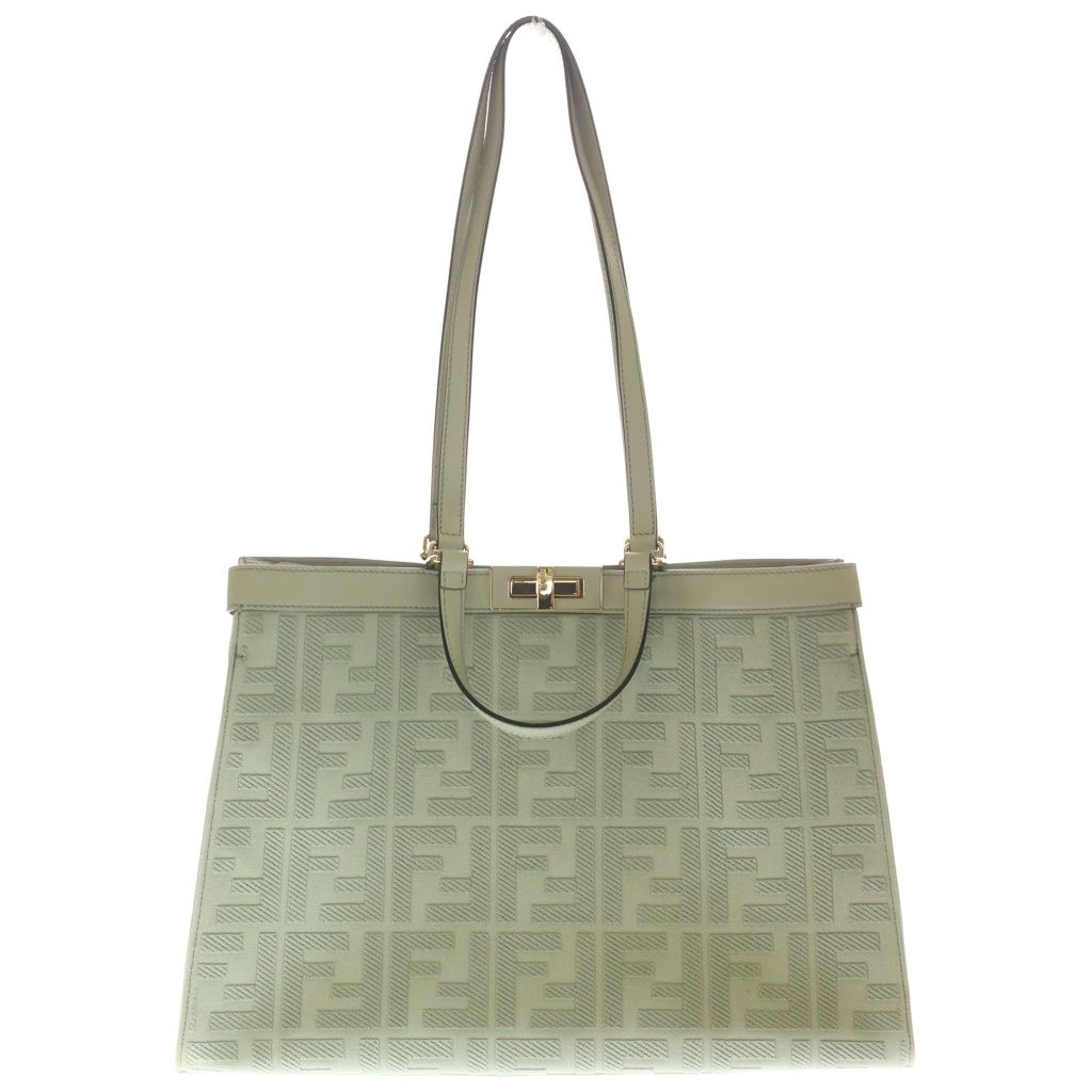Fendi Bag Zucca Pattern Handbag Lightgreen Canvas Leather Gold