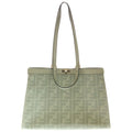 Fendi Bag Zucca Pattern Handbag Lightgreen Canvas Leather Gold