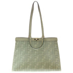 Fendi Bag Zucca Pattern Handbag Lightgreen Canvas Leather Gold