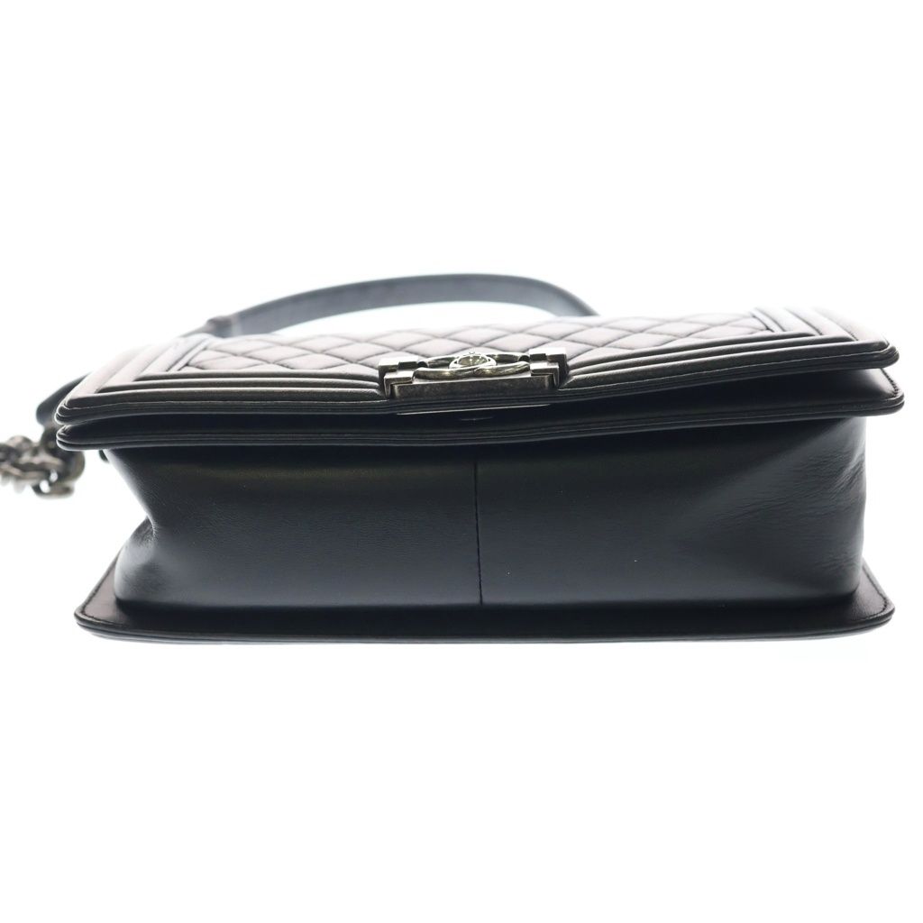 Chanel Boy 25 Lambskin Leather Chain Shoulder Bag Silver Black Stand — view 4
