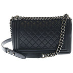 Chanel Boy 25 Lambskin Leather Chain Shoulder Bag Silver Black Stand — view 2