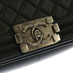 Chanel Boy 25 Lambskin Leather Chain Shoulder Bag Silver Black Stand — view 6