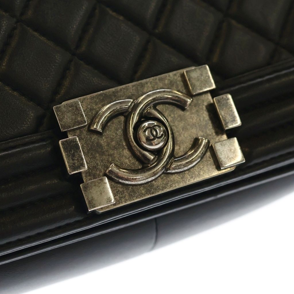 Chanel Boy 25 Lambskin Leather Chain Shoulder Bag Silver Black Stand — view 6