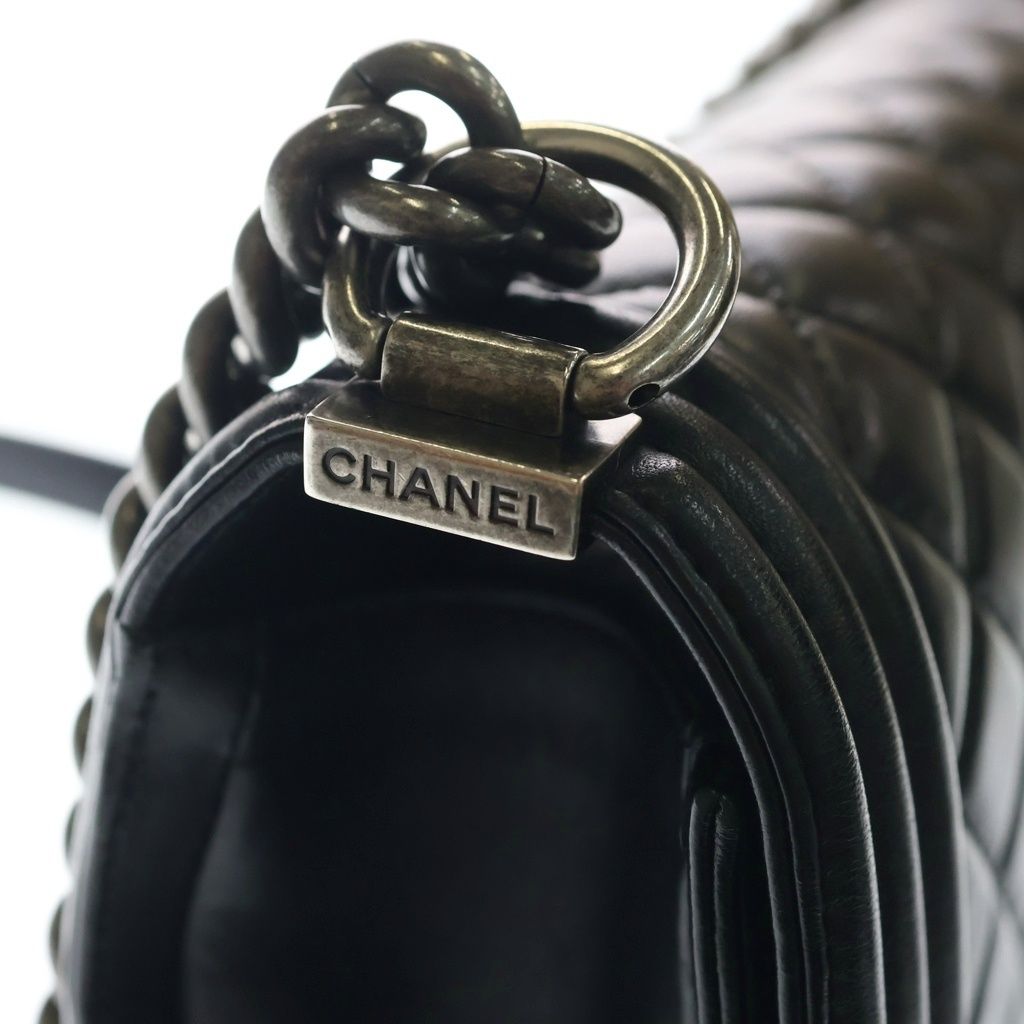 Chanel Boy 25 Lambskin Leather Chain Shoulder Bag Silver Black Stand — view 7