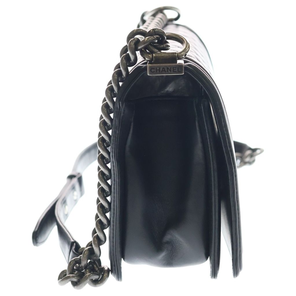 Chanel Boy 25 Lambskin Leather Chain Shoulder Bag Silver Black Stand — view 3
