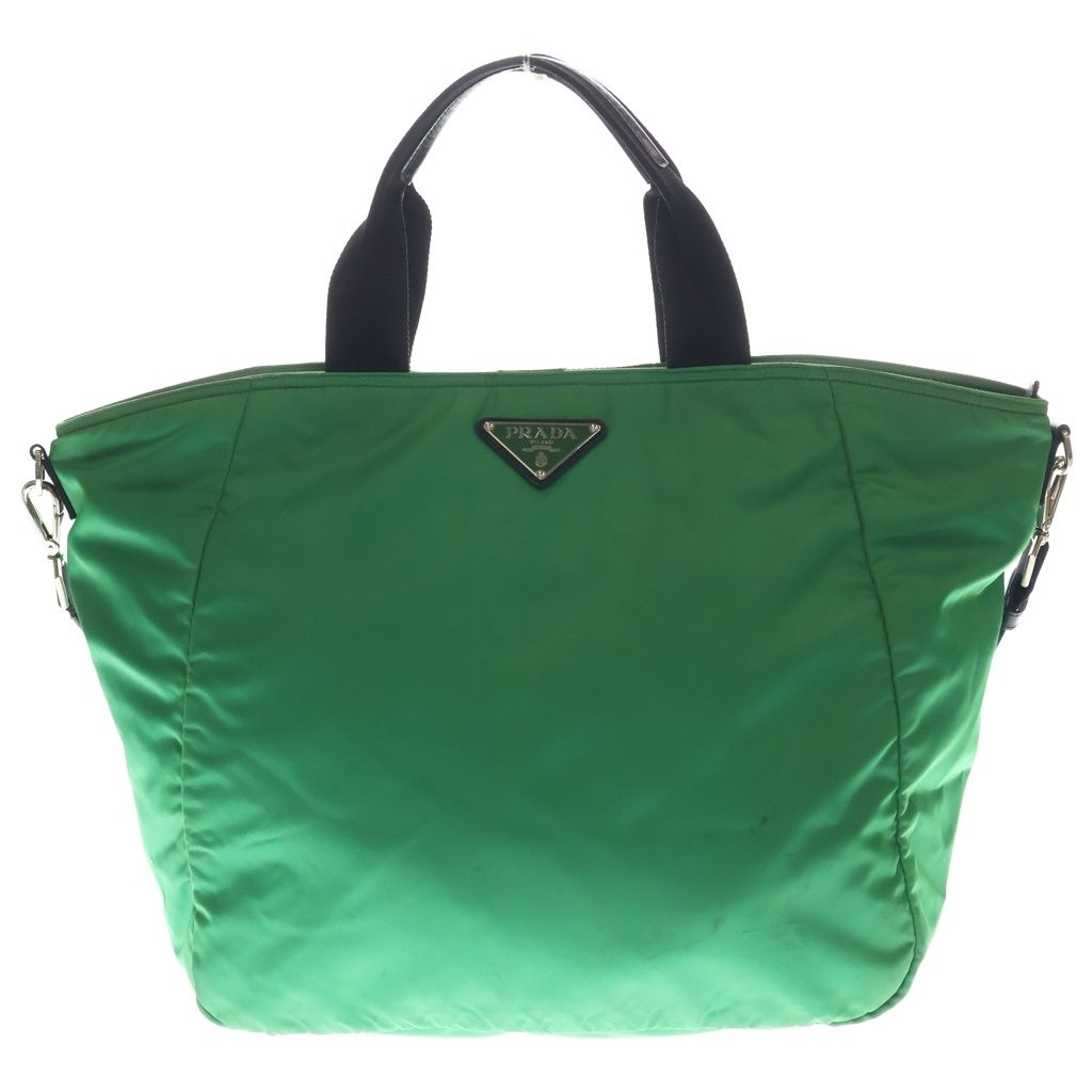 Prada Trianglelogo Tessuto 2-Way Tote Back Shoulder Bag Green Nylon Silver