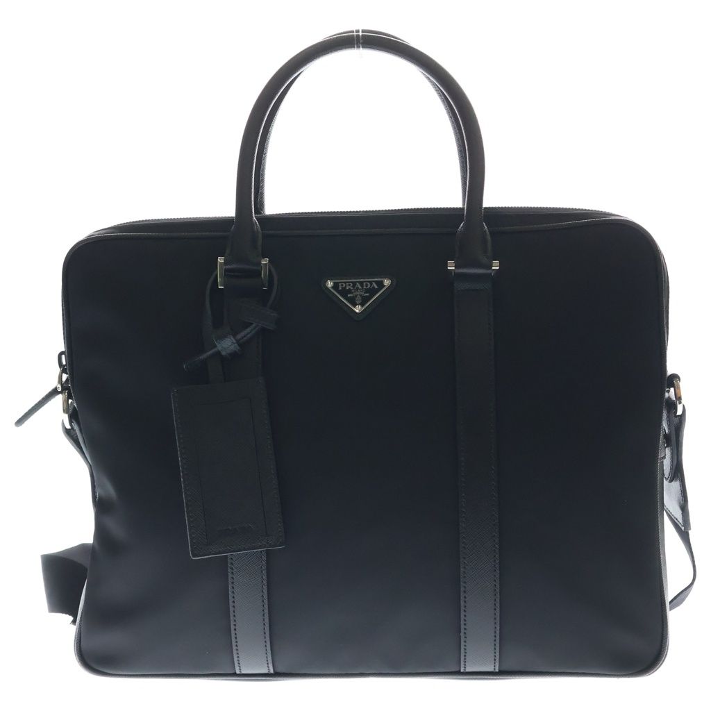 Prada 2-Way Bree Bag Tessuto Shoulder Bag Business Black Nylon Saffiano Silver