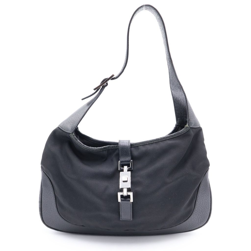 Gucci Jackie Oneshoulder Handbag Black Canvas Leather 001 Silver