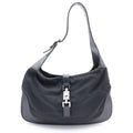 Gucci Jackie Oneshoulder Handbag Black Canvas Leather 001 Silver