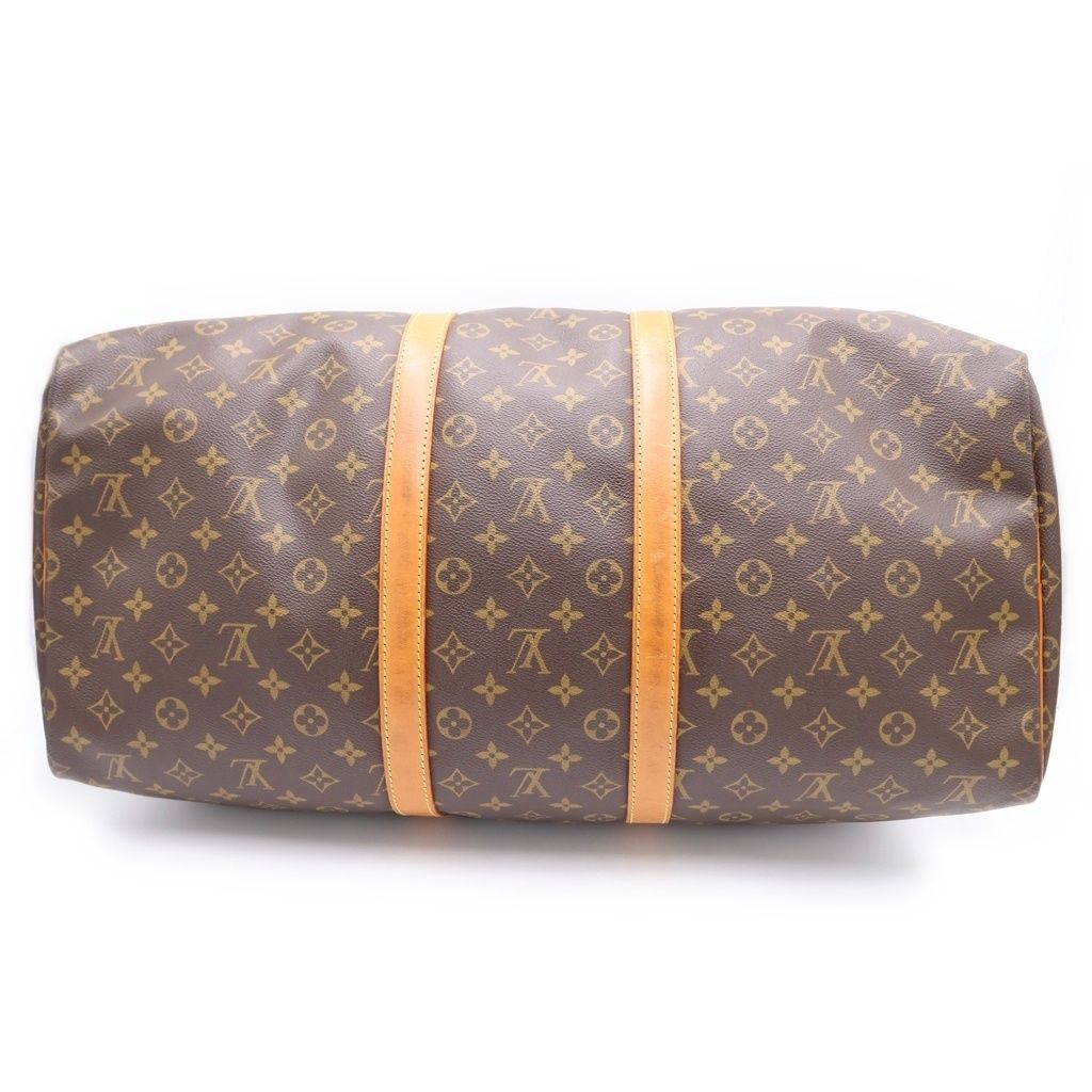 Louis Vuitton Monogram Keepall 55 Boston Bag Travelbag Brown Leather Gold — view 4